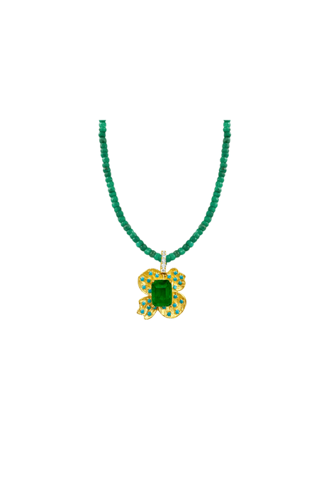 Emerald Bead Blooming Flower Necklace