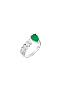 Emerald Pear and CZ Open Ring