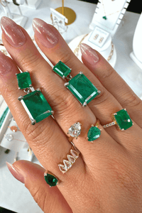 Emerald Pear and CZ Open Ring