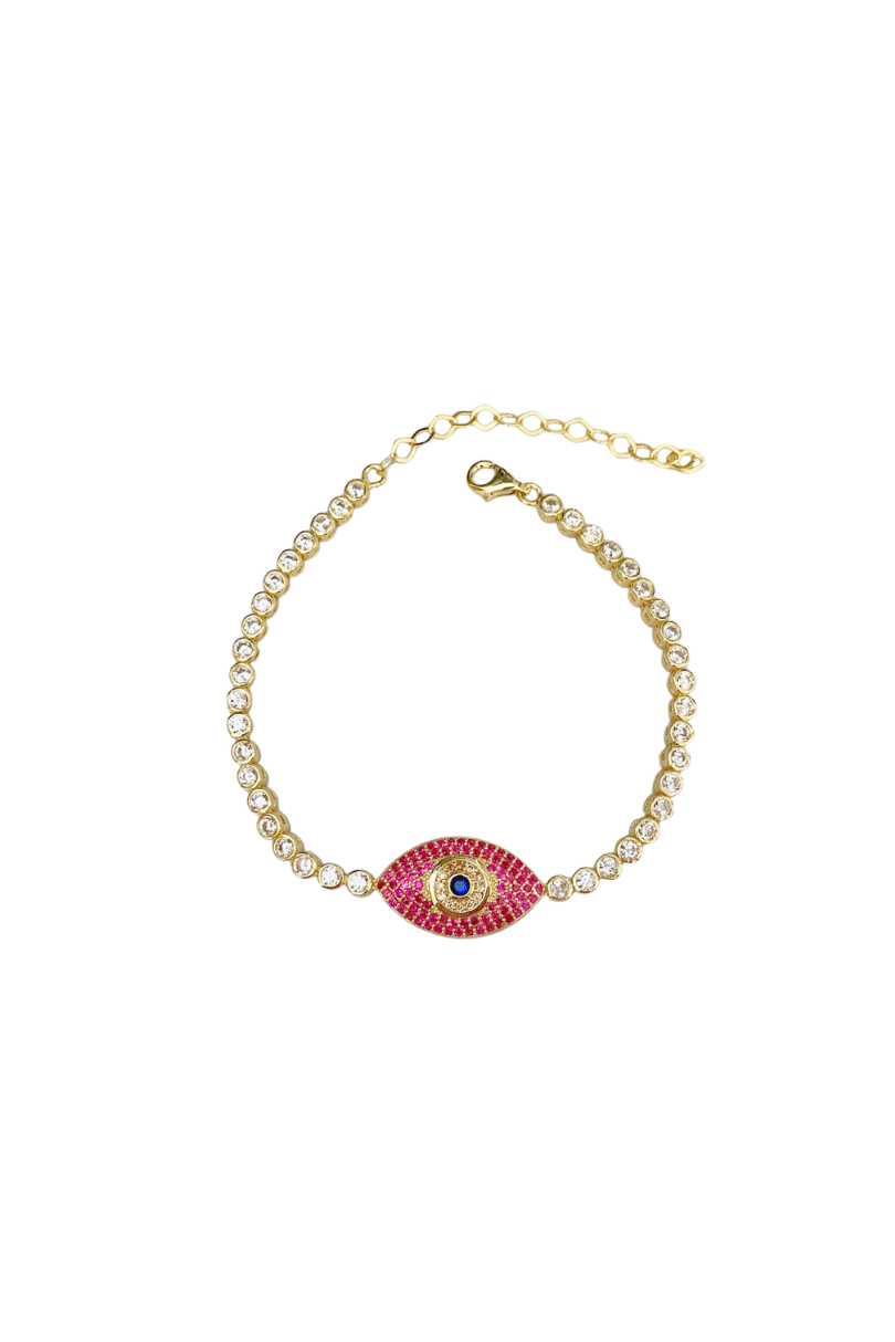 Pink Evil Eye Tennis Bracelet